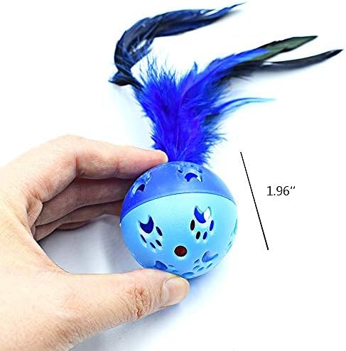BeeSpring Cat Balls Interactive Cat Toy Feather Balls with Loud Bell Inside (2Pcs - Red, Blue)