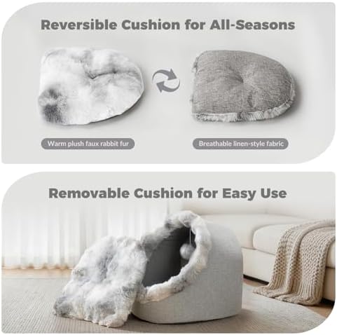 Avont Cat Bed Cave for Indoor Cats, Semi-Enclosed with Washable Cushion - Image 6