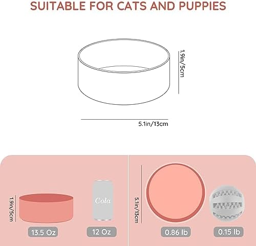 SPUNKYJUNKY 13.5OZ Ceramic Dog and Cat Bowl, Modern Cute Weighted Food Water Bowl for Replacement Pink (1 Pack) - Image 2