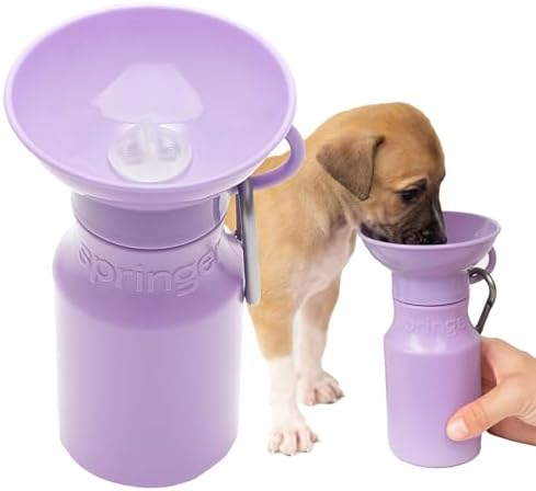 Springland 15oz Classic Portable Dog Water Bottle with Built-in Bowl, Lilac by Springland