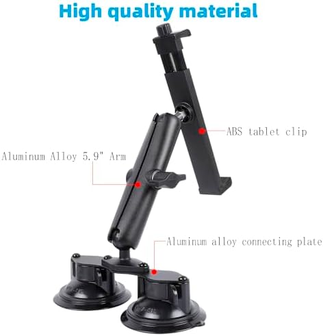 Tablet Mount with Dual Suction Cup Base for Truck Car Windshield, Aluminum Arm Heavy Duty Tablet Suction Holder for Window, Compatible with iPad Pro 12.9" Air Mini 6.5-13" Tablets - Image 3