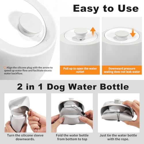 Dog Water Bottle, Silicone Foldable Pet Water Bottle, 550ml (18.6oz), Grey - Image 3