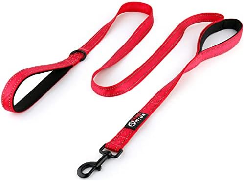 Primal Pet Gear Dog Leash 6ft Long,Traffic Padded Two Handle,Heavy Duty,Reflective Double Handles Lead for Control Safety Training,Leashes for Large Dogs or Medium Dogs,Dual Handles Leads(Red) by PrimalPetGear