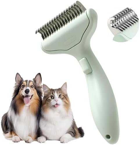 Dematting Comb and Deshedding Brush for Double-Coated Dogs and Cats,Undercoat Rake Pet Brush for long haired and Matted Fur Pets,Grooming Tool for Kitten, Puppy and Rabbit (Green) by Unknown