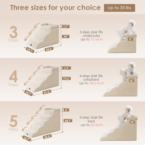 EHEYCIGA 3-Step Curved Dog Stairs for Small Dogs 14" H, Beige - Image 4