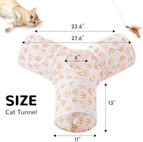 Tempcore Cat Tunnel, 3-Way Collapsible Toy for Indoor Cats, Pink Rabbit - Image 2