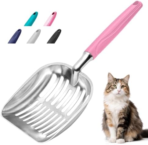 Cat Litter Scoop, Metal Cat Scooper, Plastic Handle Scoop, Sifting Shovel for Christmas – Heavy Duty Aluminum Alloy Litter Box Scoop with Deep Mesh, Design for Easy Waste Removal and Cleaning(Pink) by Showvigorismorethanjustabranditsalifestyle