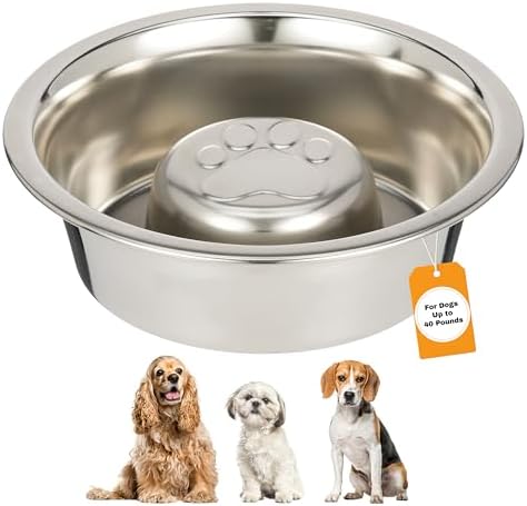 Neater Pet Brands Stainless Steel Slow Feed Dog Bowl for Fast Eating Medium Breed, Metal Slow Feeder Dog Bowl Fits in Medium Neater Feeder Deluxe, for Puppy or Dogs (19-40 lbs), 1 Cup Food Capacity by NeaterPetBrands