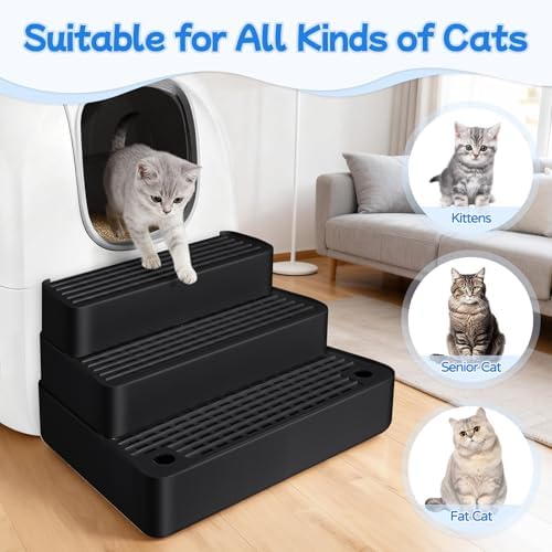 Extra Large 3 Steps Litter Box Ramp, Adjustable Cat Litter Box Step with Filter Function, Easy to Clean Cat Litter Stair Catcher for Elderly Cats and Kitten (Black) - Image 4
