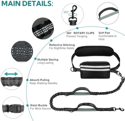 Hands Free Dog Leash with Pouch, Black/Olive Green - Image 5