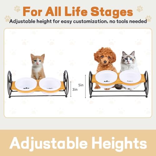 Elevated Adjustable Cat Bowl Set with 2 Dishes for Cats & Small Dogs - Anti-Vomiting,15° Tilted and Rasied Bowls with Non-Slip Design, Food-Grade Ceramic, Easy to Clean - Image 4