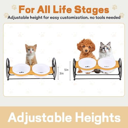 Elevated Adjustable Cat Bowl Set with 2 Dishes for Cats & Small Dogs - Anti-Vomiting,15° Tilted and Rasied Bowls with Non-Slip Design, Food-Grade Ceramic, Easy to Clean - Image 4