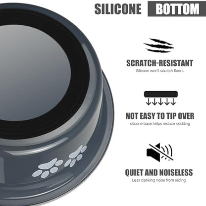 Stainless Steel Dog Bowls, Nonslip Rubber Bottom No Spill Proof Skid Metal Insulated Dog Bowls for Large Medium Small Breed Dogs (Grey, 3.6 Cups/29 OZ) - Image 3