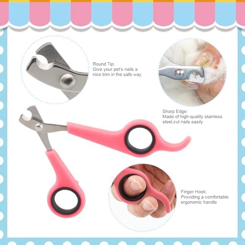 Rabbit Grooming Kit, Rabbit Brush for Shedding with Bunny Nail Clipper, Rabbit Nail Trimmers with Pet Combs for Hamster Guinea Pig Ferret by KALAMANDA(Pink) - Image 4