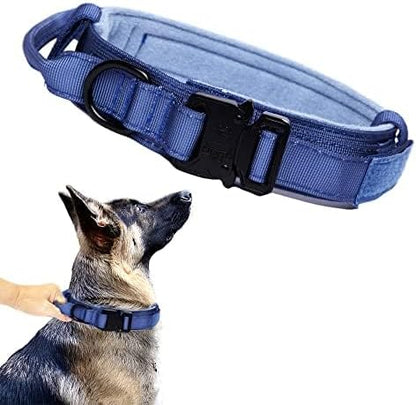 Xqpetlihai Tactical Dog Collar Adjustable Military Nylon Dog Collar with Control Handle and Heavy Duty Metal Buckle for Medium and Large Dogs (Dark Blue,XXL)