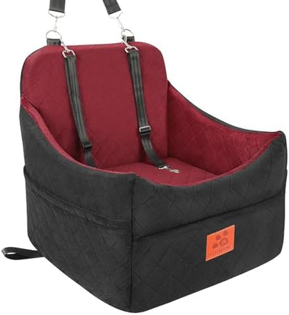 GL GLENSLAVE Dog Car Seat for Small/Medium Dogs, Dog Booster Car Seats with Thick Cushion for Dogs Under 35lbs, Detachable Washable Pet Carseat with Storage Pockets, 2 Safety Belts(Black/Red) by GLGLENSLAVE