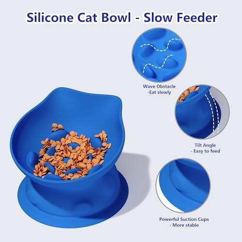 Slow Feed Cat Bowl, Elevated Cat Food Dish with Tilted Design, Dual-Use for Dry and Wet Food, Anti-Vomit, Anti-Choking, Easy to Clean - Image 3