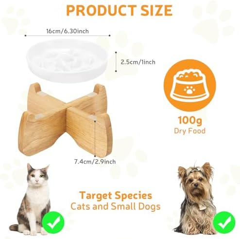 Raised Ceramic Slow Feeder Cat Bowl 6.3" Wide with Stand (1 Pack) - Image 2