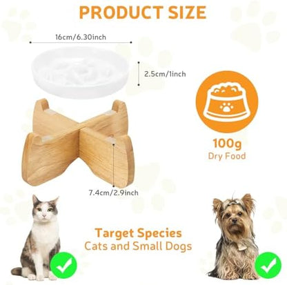 Raised Ceramic Slow Feeder Cat Bowl 6.3" Wide with Stand (1 Pack) - Image 2