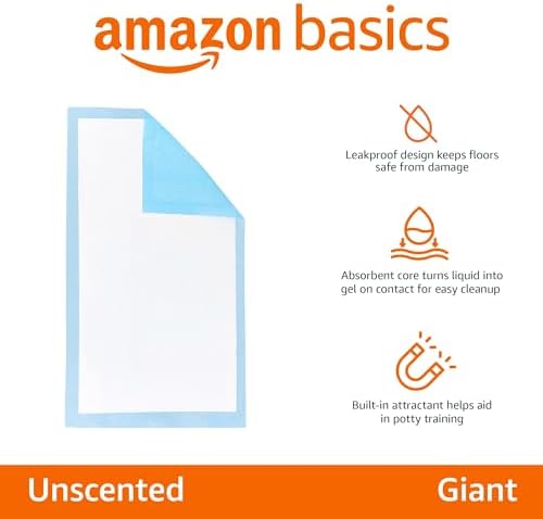 Amazon Basics Leak-Proof Dog and Puppy Potty Training Pee Pads with Quick-Dry 5-Layer Surface, Standard Absorbency, Giant Size, 27.5 x 44 Inch, Blue & White, 40-Pack - Image 2