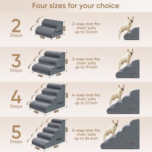 PAWSCRAT 2-Step Pet Stairs for High Beds & Sofas, 11.8''H Dog Stairs, Grey - Image 2