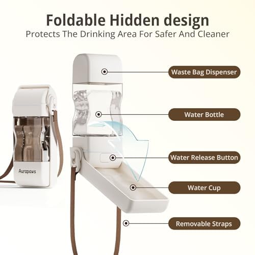 Dog Water Bottle, Portable Leakproof Water Bowl for Dogs, Foldable Dog Water Dispenser with Poop Bag Dispenser for Puppy Outdoor Walking, Hiking, Travel, 10.15oz - Image 4