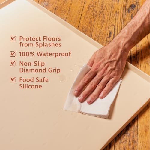 Leash Boss Dog Food Mat - Waterproof Cat & Dog Bowl Mat for Food and Water, Silicone Pet Feeding Mats for Floors, Non-Slip Placemat with High Edges, Puppy Essentials (ML: 20"x13", Navy) - Image 3