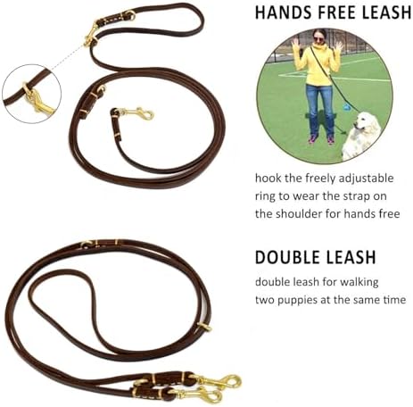 Multi Function 8ft Genuine Leather Hands Free Dog Training Leash for Puppy Small and Medium Dogs (8 Foot*3/8 inch, Brown) - Image 3