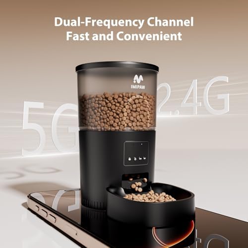 IMIPAW Automatic Cat Feeder, 5G WiFi Cat Food Dispenser with APP Remote Control, Pet Dry Food Smart Feeder, Programmable Timed Feeding, Dual Power Supply, 1-10 Meals Per Day, Desiccant Bag, Small pets - Image 2