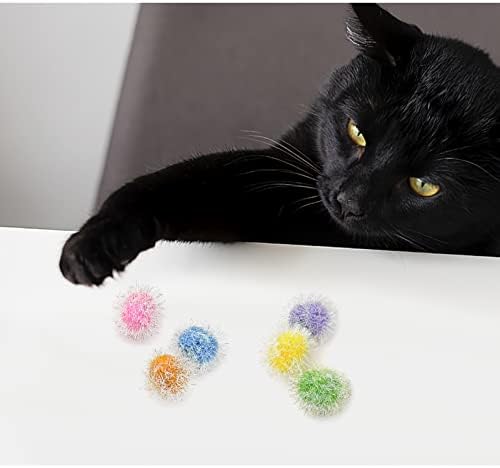 Andiker Cat Sparkle Balls, 6pcs 2.36 Inches Cat Pom Pom Ball Glitter Tinsel Kitten Balls Toy Foil Fuzzy Ball for DIY Craft Colorful Interactive Cats Toys for Indoor Cats to Keep Fit and Active (6Pcs) - Image 5