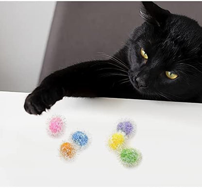 Andiker Cat Sparkle Balls, 6pcs 2.36 Inches Cat Pom Pom Ball Glitter Tinsel Kitten Balls Toy Foil Fuzzy Ball for DIY Craft Colorful Interactive Cats Toys for Indoor Cats to Keep Fit and Active (6Pcs) - Image 5