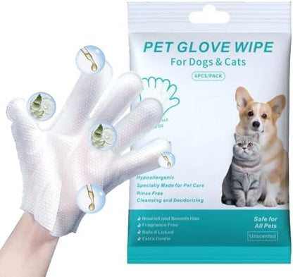 6PCS Unscented Extra Thick Pet Glove Wipes for Dogs & Cats, Dog Cat Washing Cleaning Gloves, Dog Grooming Bath Gloves for Daily Care and Traveling, Rinse Free by Calmwhenneededclearwhereitmatters
