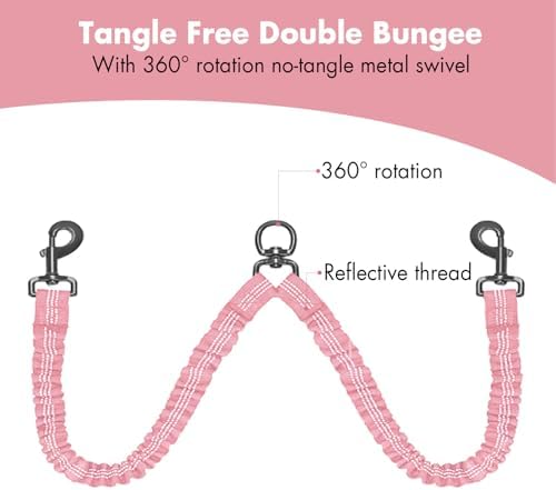 BAOBOTE Pet Double Dog Leash, Shock Absorbing Reflective Bungee Lead - Image 3