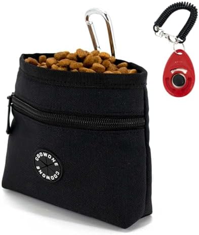 Dog Treat Pouch with Pet Training Clicker, Detachable Dog Puppy Training Treat Bag, 900D Oxford Cloth Magnetic Closure Small Dog Poop Bag Holder for Travel or Outdoor Use by COOWONE