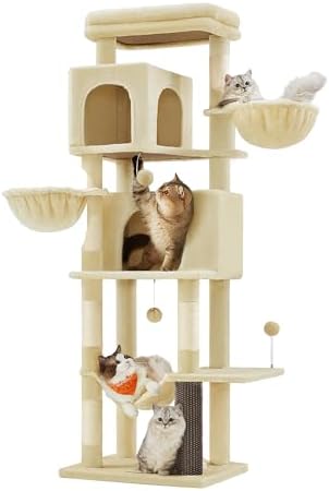 Feandrea Cat Tree, 69-in Large Cat Tower, Multi-Level Condo, Sand Beige by FeandreabySONGMICSHOME