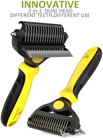 Spring Blossoms-2 in 1 Professional Grooming Rake for Cats & Dogs-Dematting Comb for Easy Mats & Tangles Removing,Pet Brush Safe No More Nasty Shedding and Flying Hair (Lemon Yellow) - Image 4