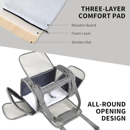 Cat Carrier, Soft-Sided Airline Approved Pet Carrier Case with 4 Ventilated Windows for Cats and Dogs Under 10-25Lbs (17.0 L x 11.0 W x 11.0 H Inch, Grey) - Image 2