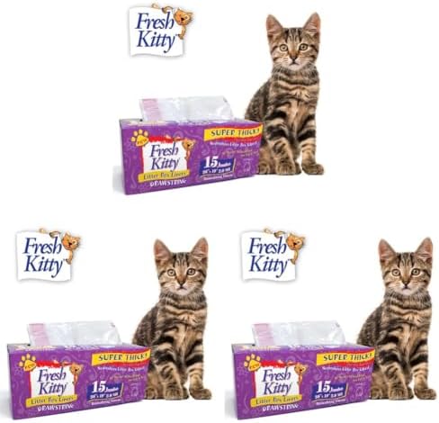 Fresh Kitty Litter Box Liners Super Thick, Durable, Easy Clean Up Jumbo Drawstring Scented Litter Pan Box Liners, Bags for Pet Cats 15 Count (Pack of 3) by RoyalPetIncorporated