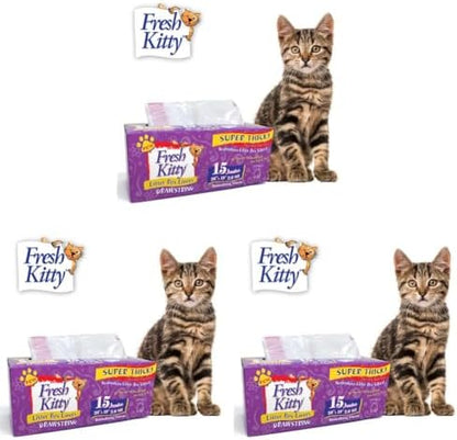 Fresh Kitty Litter Box Liners Super Thick, Durable, Easy Clean Up Jumbo Drawstring Scented Litter Pan Box Liners, Bags for Pet Cats 15 Count (Pack of 3) by RoyalPetIncorporated