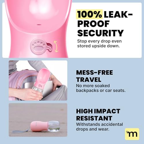 MalsiPree On the Go Dog Water Bottle - 12 oz Pink, Leak-Proof - Image 3