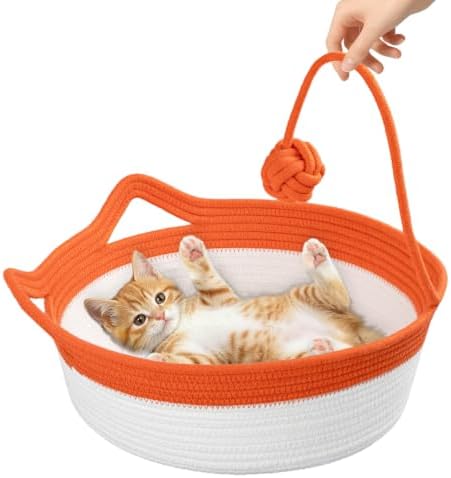 Cotton Rope Woven Cat Bed, Instinct Pet Basket with a Play Ball, Large by WEAVELYRICS