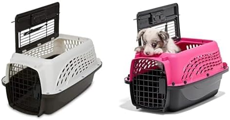 Petmate 19" Two-Door Pet Kennel Bundle - Small Dog & Cat Carriers for Pets up to 15 Pounds (White and Pink/Black)