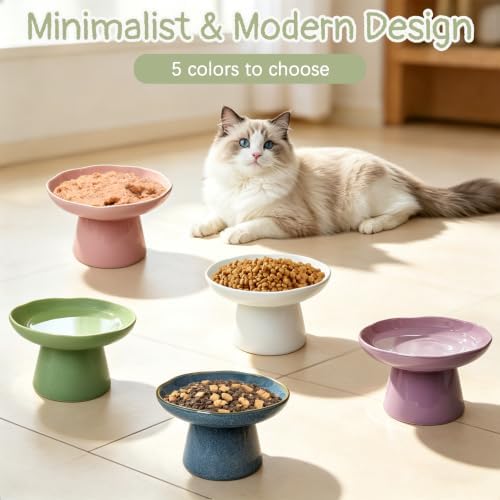 VCEPJH Raised Cat Food Bowls Shallow Cat Plate Ceramic Elevated Cats Dish 6.1in Flat Anti Whisker Fatigue Wide Pet Food & Water Feeder for Indoor Kitty Kitten (Green) - Image 7
