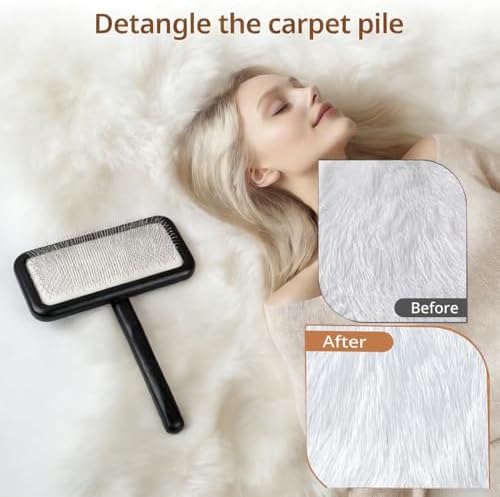 Black Sheepskin Wool Brush - Carpet Rake Tool - Image 3