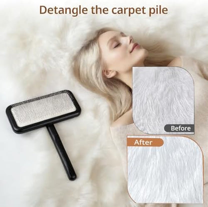 Black Sheepskin Wool Brush - Carpet Rake Tool - Image 3