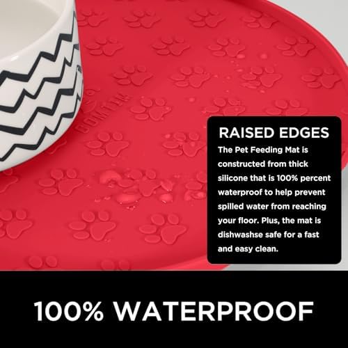 Comtim Waterproof Dog Food Mat - 2 Pack Silicone Pet Food Mat Dog Food Bowl Mats Cat Water Mats Eating Tray, Non-Slip Pet Placemat with Lip for Messy Drinkers to Protect Floor, Red 11"×11" - Image 2