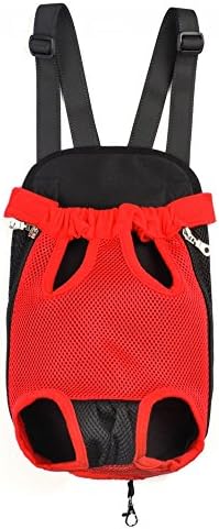 Pet Dog Puppy Cat Carrier Five Holes Backpack Double Shoulder Straps Mesh Front Chest Backpack Bag, L, Red - Image 2