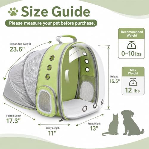 Expandable Cat Carrier Backpack with Bubble Window and Mesh, Light Green - Image 2