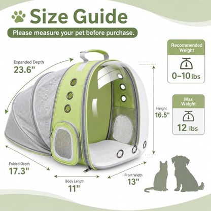 Expandable Cat Carrier Backpack with Bubble Window and Mesh, Light Green - Image 2