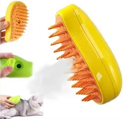 3-in-1 Steam Pet Brush for Cats & Dogs – Self-Cleaning Spray Comb for Grooming, Shedding & Massaging – Quiet Rechargeable Electric Steamer Hair Remover with Mist – Indoor Spa Tool (Yellow) - Image 2